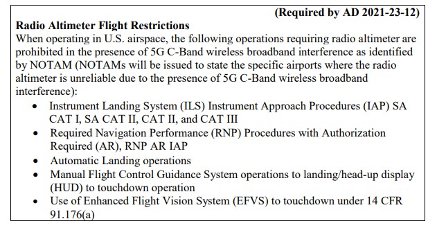 Radio Altimeter Flight Restrictions 1